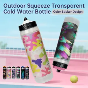 Pro-FiT Outdoor squeeze transparent cold water bottle(Color Sticker Design)  900ml IC-105