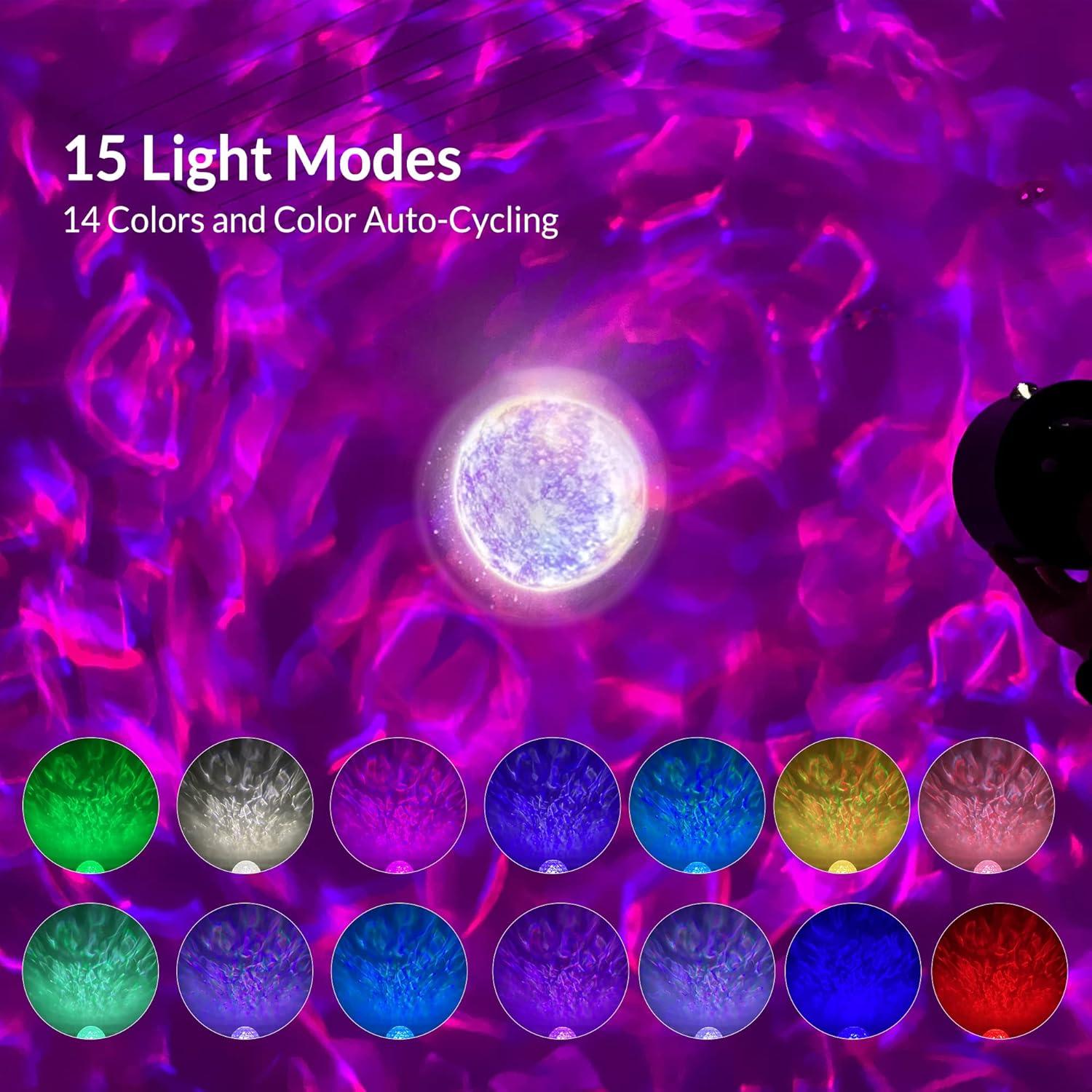 15 Color Star Projector Light with White Noise, Planets Ocean Wave Projector Light, Galaxy Lighting Star Projector for Bedroom, Party, Decor Gifts