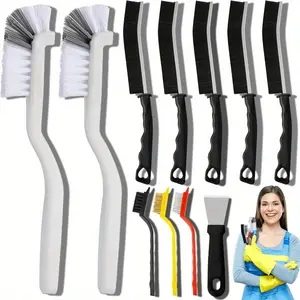 11Pcs Crevice Cleaning Brush Set with Hard Bristles for Kitchen Bathroom Corner Grout Sink Cup Teapot Bottle Blender Ergonomic Design High-Quality Materials Home