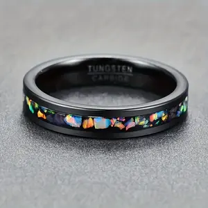 Tungsten Carbide Opal Inlaid Ring - Men's and Women's Wedding Band - High-Quality Jewelry for Daily Outfits, Perfect for Anniversary, Engagement, and Romantic Occasions