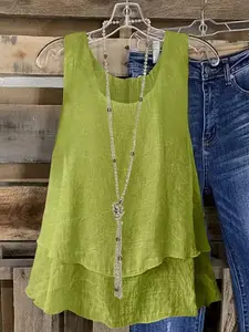 Women's Summer Tank Top, Casual Aesthetic Round Neck Sleeveless Shirt, Lightweight Breathable Fabric, Perfect for Daily Wear & Outdoor Activities, Womenswear