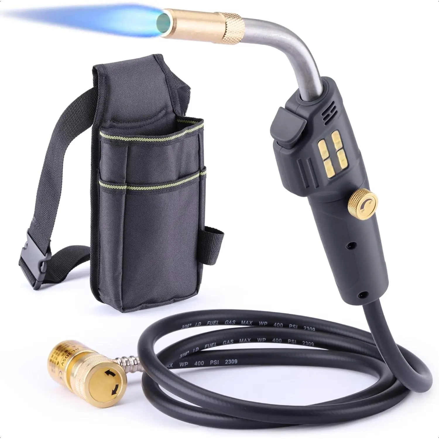 Map Gas Torch Kit with Holster, Trigger Start, Adjustment Knob, 4.9ft Propane Hose - Adjustable Heat, High Output for DIY Home Projects, HVAC, Soldering, Brazing Tasks