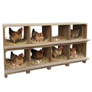 Chicken Nesting Box, 8-Compartment Wooden Chicken Coop, Preventing Egg Falls, Easy to Assemble, Wall or Stand Mount for Hens, Ducks, Quail & Small Poultry Roosting Boxes