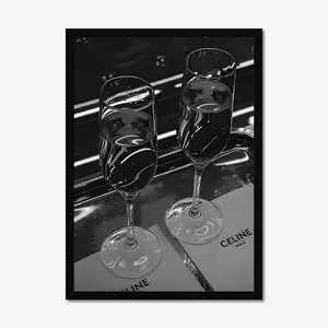 Vintage Champagne Glass Poster, Luxury Fashion Poster, Black and White, No frame