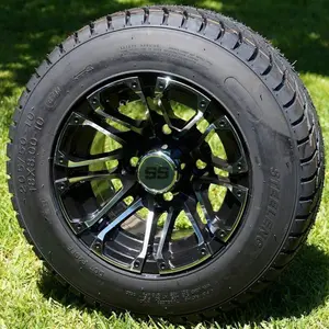 10" LANCER Machined/Black Golf Cart Wheels and 205/50-10 DOT Street Golf Cart Tires Combo - Set of 4 (Fits All Carts!)