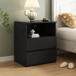 Set of 2 End Table with USB C Charging Station, Sofa Side Table with 2 Drawers & Large Storage for Living Room Bedroom Office, No More Outlets Out of Reach,wooden nightstand， sikaic modern