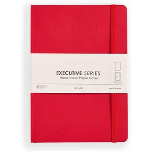 Executive Series A5 Plain Notebook | 192 Pages, 80 GSM, Soft Cover, A5 (5.83 x 8.27 in) | Flat Lay | Bookmark, Elastic Closure &  Pocket | Red