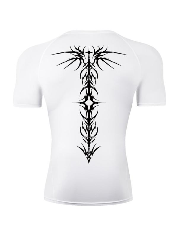 Men's Gothic Wing Print Short Sleeve Tee, Quick Drying Breathable T-shirt for Gym Workout Running, Casual Sporty Top for Summer