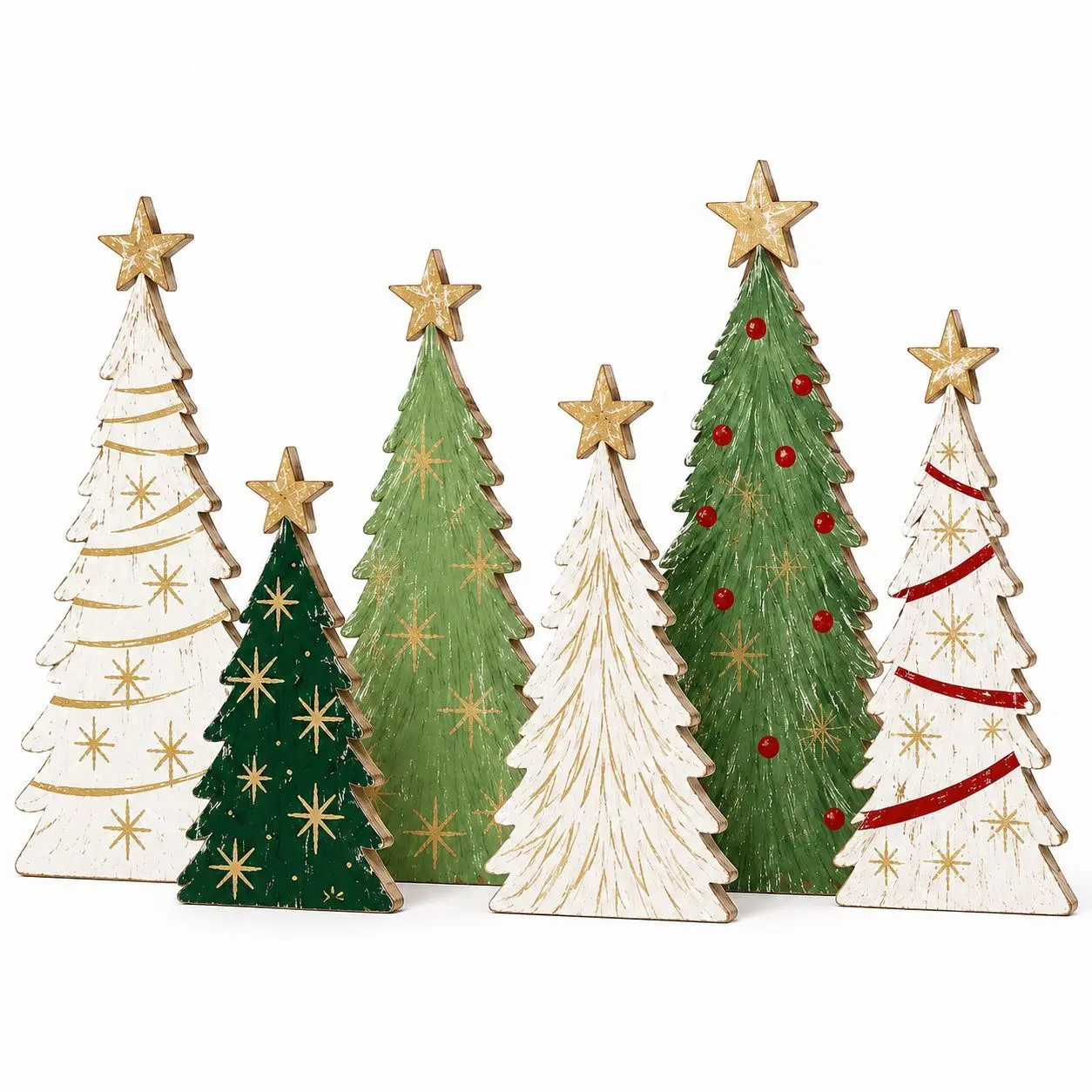 Indoor Christmas decorations, 5-piece star tree Christmas home decor | Wooden winter Christmas dining table decoration, farmhouse Christmas party centerpiece tiered tray decor for kitchen mantel and office gifts