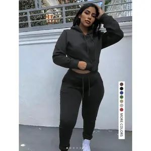 Women's Plus Size Hooded Sweatshirt Set, Casual Sporty Two-Piece, Fall Winter Fleece Lined Pullover, Comfortable & Stylish, Athleisure Wear Set