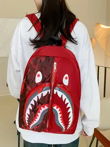 Women's Double-Shoulder Backpack, New Simple Stylish Shark-Themed Personalized Graffiti Design, Versatile Everyday Student School Bag