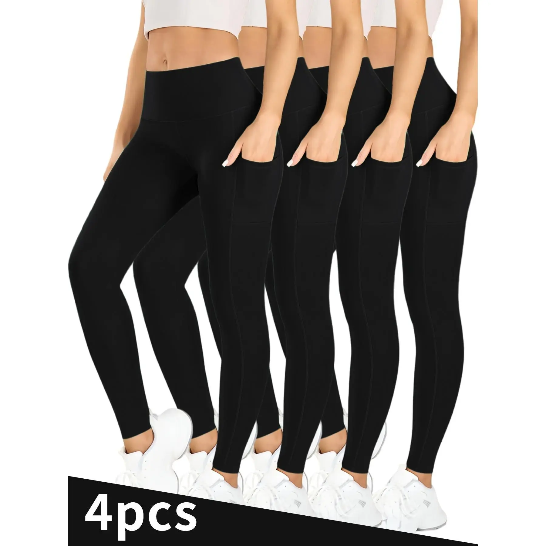 High Waist Black Yoga Pants with Pockets for Women,Tummy Control Compression for Running & Gym, Loose Fit Baggy Casual Lounge Pants