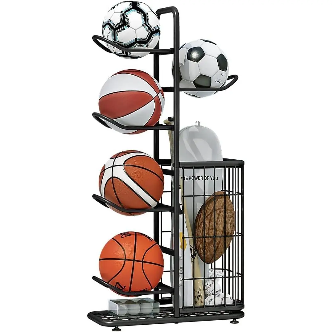 Ball Storage Basketball Rack Organizer Sports Equipment Garage Stand 6 Tier for Football Volleyball Soccer Indoor Outdoor