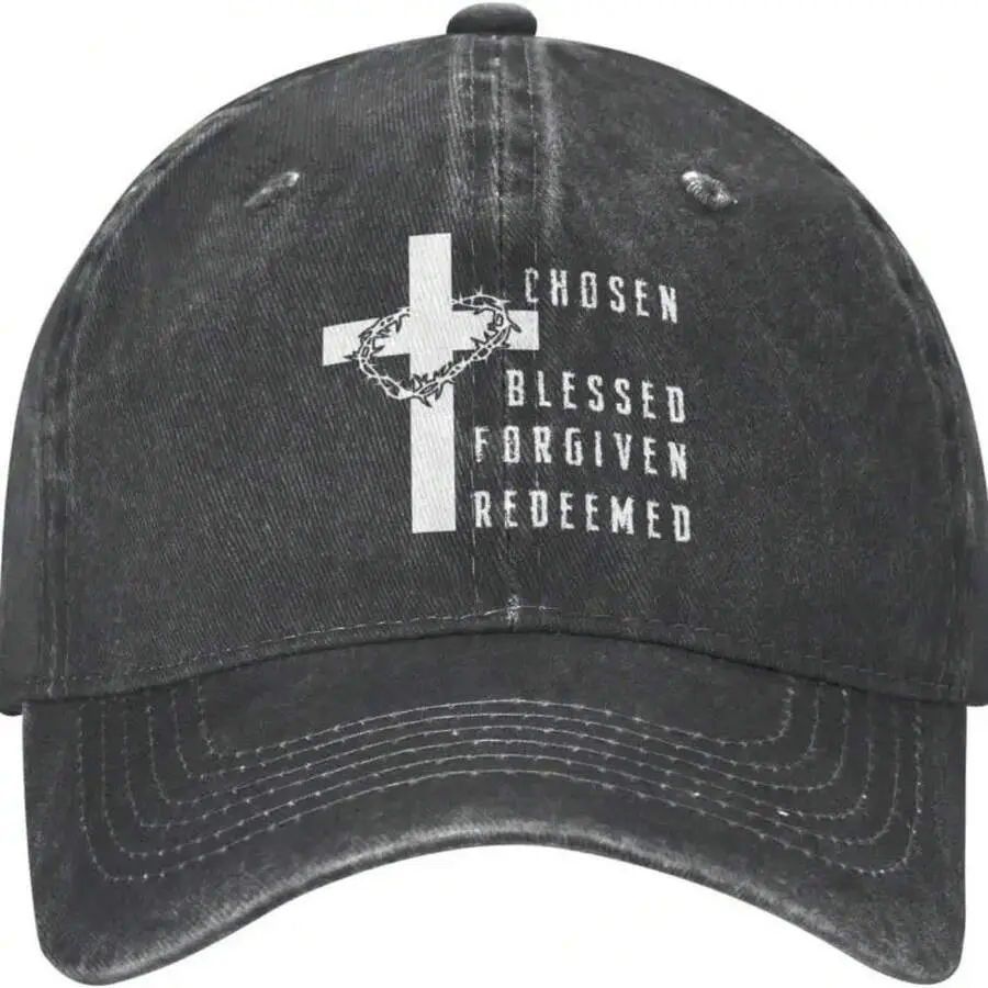 S&T Christian Baseball Cap, Chosen One  Forgiven Redeemed Hat, Faith Cross Dad Hat, Adjustable Unisex Cap