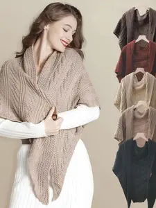 Women's Elegant Fashion Shawl Winter Knitted Triangle Scarf Wrap, One Size Warm Outerwear New Style Knit Jacket