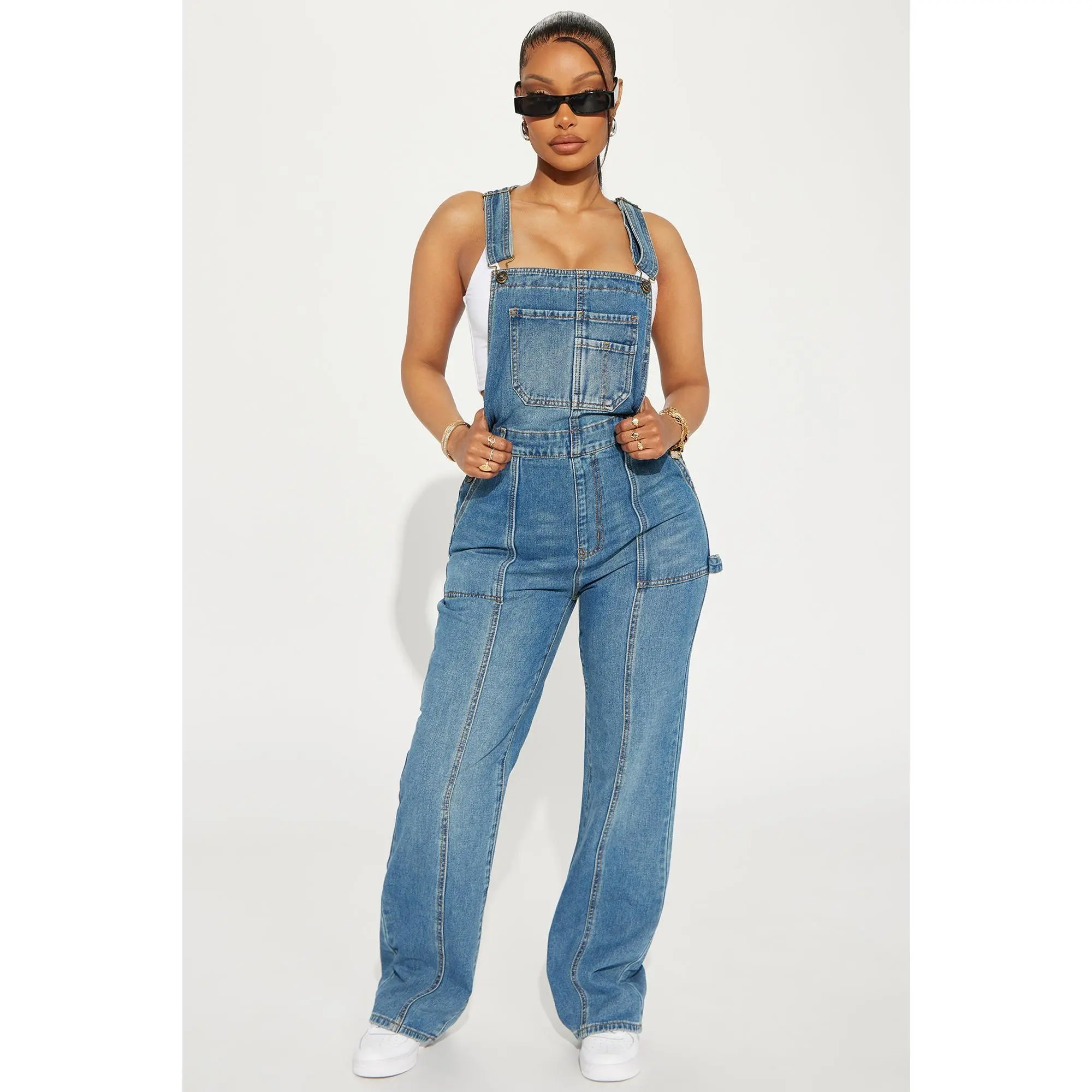 No Limits Seamed Utility Denim Overalls - Medium Wash No Limits Seamed Utility Denim Overalls - Medium Wash