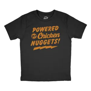 Youth Funny T Shirts Powered By Chicken Nuggets Sarcastic Food Graphic Novelty Tee for Kids Funny T Shirts Sarcastic Tops for Kid Funny Food Short Sleeve Novelty Tees for Kids Black -