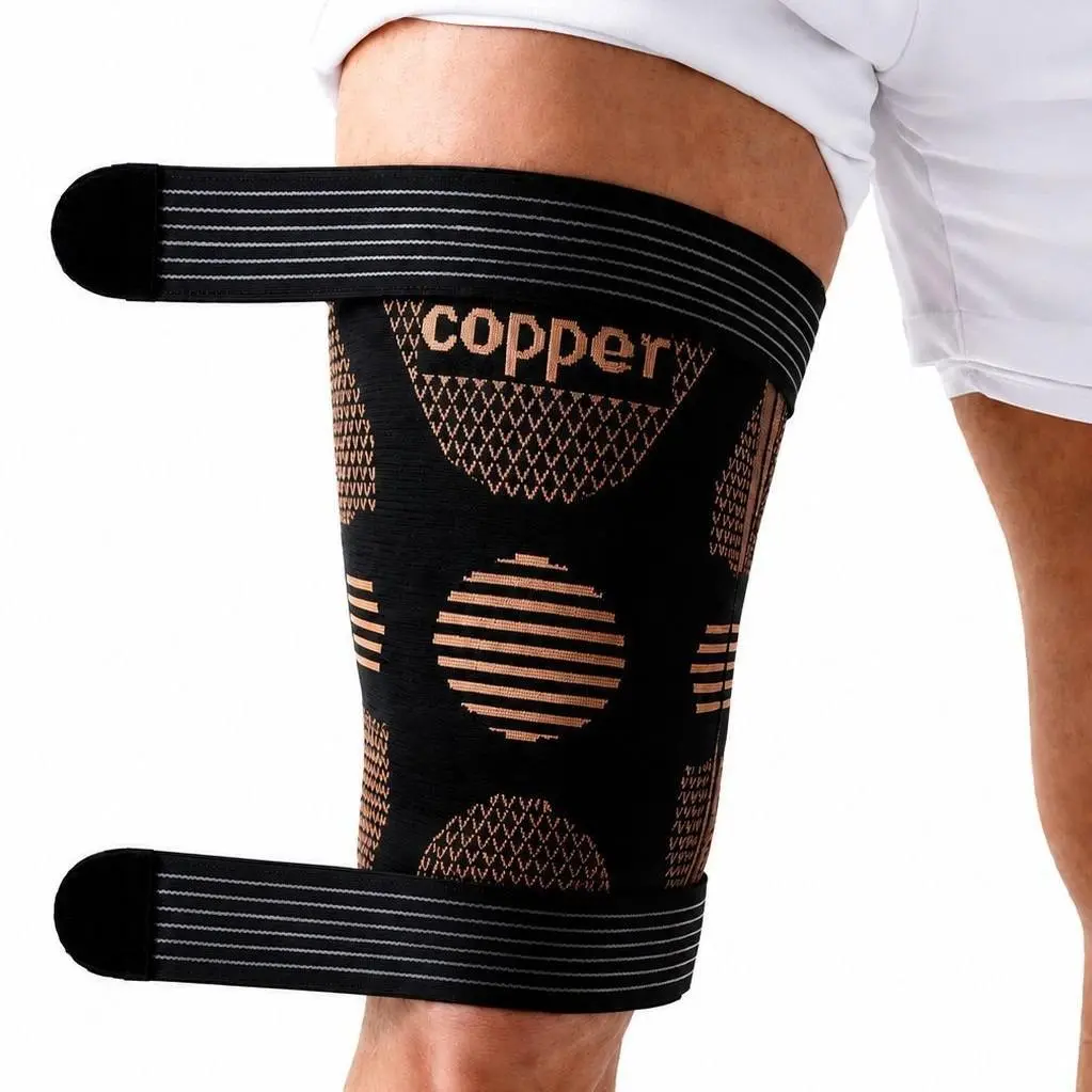 1pc/2pcs Hamstring Compression Sleeves with Adjustable Straps - Copper Infused Thigh Sleeve Support for Running Recovery & Sports - Thigh Brace for Men & Women