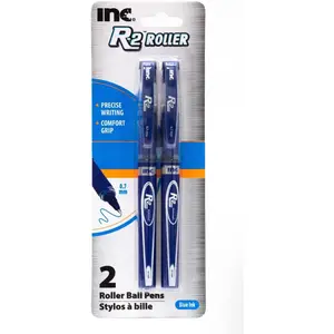 0.7 mm R-2 Roller Ball Pen, Controlled Ink Flow System, Blue Ink, Comfort Grip, 2 pack