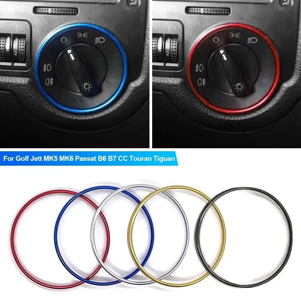 Aluminum Car Headlight Switch Decor Frame Trim Ring Sticker for Volkswagen VW Golf Jett MK5 MK6 Passat B6 B7 CC Touran Tiguan