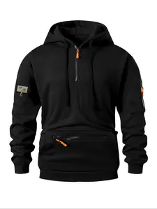 Men's Casual Hooded Knit Sweatshirt with Half-Zipper Design, Trendy Pocket Zipper Style, Available in Multiple Colors, Perfect for Fall & Winter