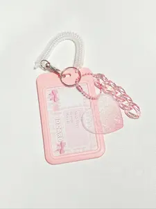 1pc Solid Color Card Cover With Key Chain, Creative Portable Badge Holder For School Student, Office Worker，Love Cloud Gradual Change Guka Keychain Bus Card Student ID Card Set（Excluding stickers）