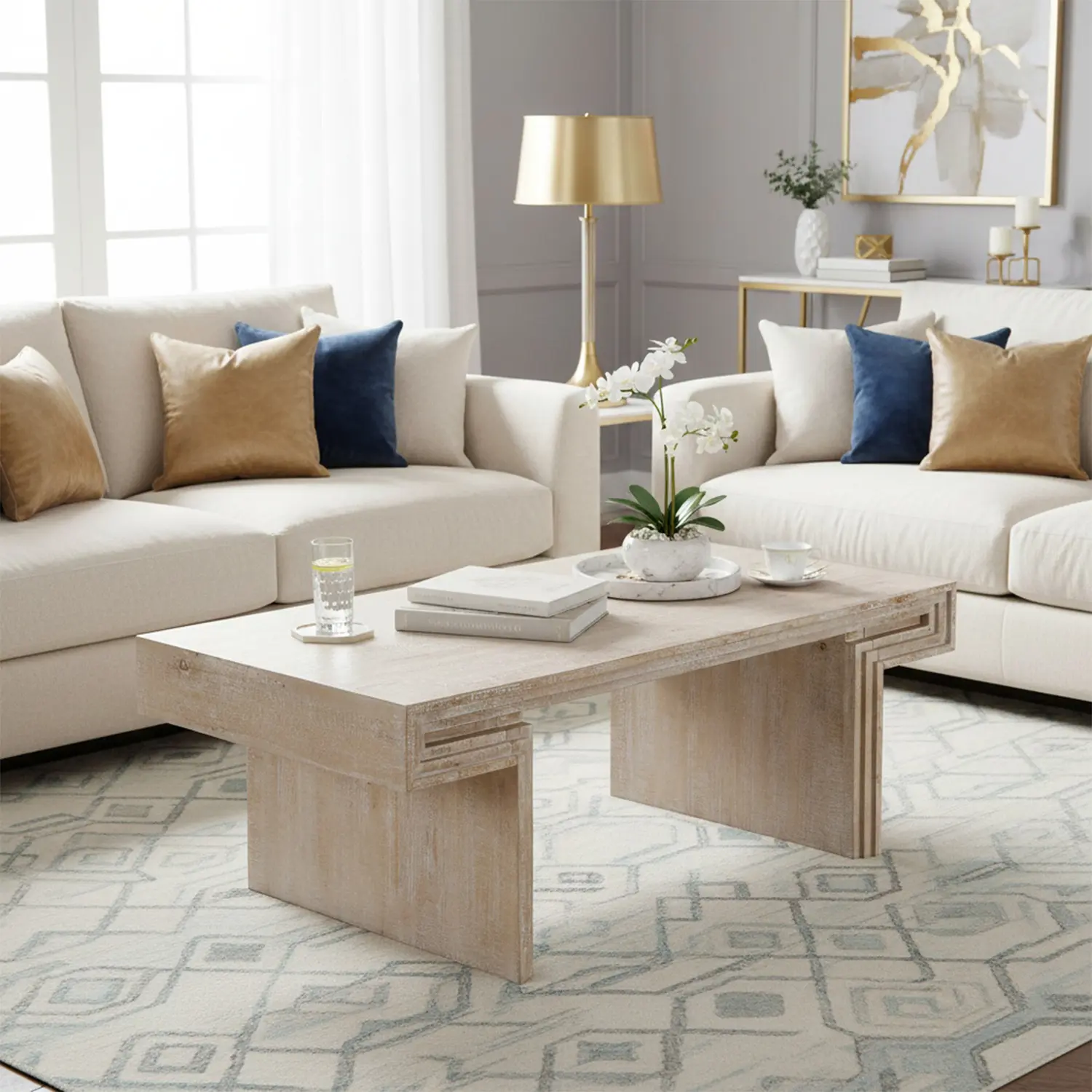 American Vintage Industrial Rustic Wood Tea Table - Large Surface Multi-Purpose Rectangular Sofa Table, Modern Farmhouse Indoor Living Room Furniture for Houses and Apartments, Rustic Wood Table