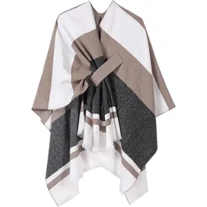 Women's Plaid Shawl Wraps Open Front Poncho Sweater  Cape Cardigan Shawls for Fall Winter