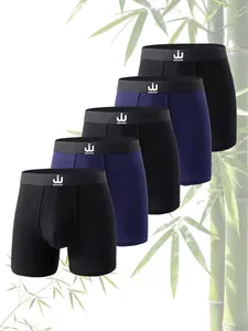 5-Pack Bamboo Fiber Men's Long Boxer Briefs Anti-curling Boxer men Breathable Cool Men's underpants Suitable for all seasons Underwear man