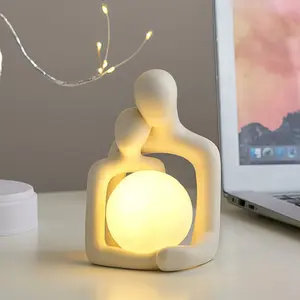 Ceramic Couple Night Light – Light-Luxury Decorative Ornament For Entryway & Living Room, Soft Night Lamp With Modern Minimal Look