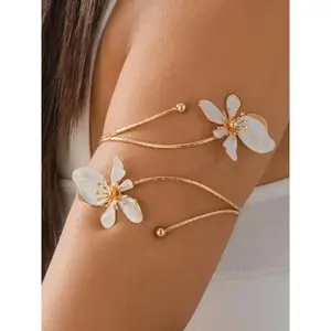 Elegant  Floral Open Cuff Armlet, Fashionable Jewelry for Women & Girls, Trendy All-match & Exquisite Jewelry for Birthday Gift