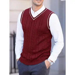 Men's slim-fit V-neck sweater vest-casual sleeveless knit pullover for spring/fall, breathable & stretch fabric
