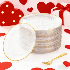 20-Piece Hammered Gold Rim Dinnerware Set, Tableware Set, Includes 10 Golden Plastic Plates, 10 Forks, Perfect for Parties, Weddings, Valentine's Day