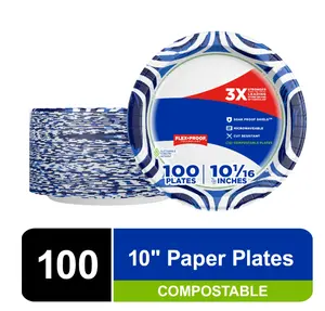 100 Count Compostable Disposable Paper Plates, Multi-Color, 10 Inch - Cookware Multicolor