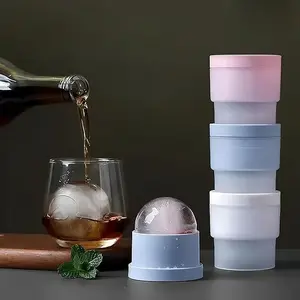 3pcs Large Ice Ball Molds, Silicone Ice Tray, Ice Cube Mold, Round Ice Making Box, 2.5 Inch Sphere Ice for Whiskey & Cocktails(Blue, White, Pink)