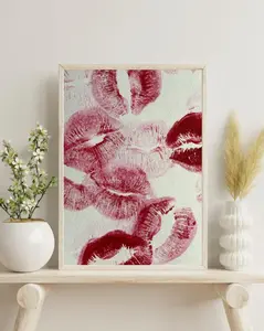 Retro Kiss Poster, Vintage Love Letter, Red Wall Art, Pink Poster, Bedroom Wall Decor, College Dorm Print, Retro Lips Print, Love Wall Art Poster