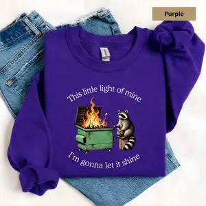 Funny Parody Sweatshirt & Tshirt Dumpster Fire Raccoon Sweater, Mental Health Tee, This Little Light of Mine Shirt, Trendy Tee