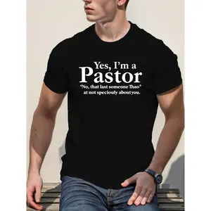 Men'S Funny Christian Pastor T-Shirt - "Yes I'm a Pastor" Saying Text - Breathable Crewneck Tee for Church, Ministry, Casual Attire - Pastor Apparel Gift for Men - Soft Casual Religious Top - Black Shirt with Lettering - All-Season Clergy Clothing