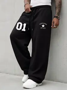 Chicago Star Graphic Pattern Oversized Sweatpants Men, 01 Print Loose Drawstring Track Pants, Y2K Streetwear Casual Joggers, Athleisure Style Bottoms For Daily Wear, Sports, Street Style, College Outfits