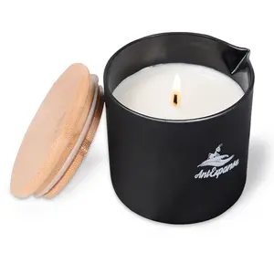 Soy Massage Oil Candle, 8.8OZ Low Temp Vanilla & Lavender Essential Oil in Frosted Black Glass, Moisturizing Body Massage Candle for Home & Spa