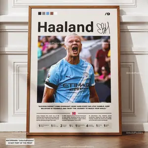 Erling Haaland Poster, Haaland City Wall Art, Framed Haaland Print, Manchester City Team Decor, Football Fan Gift Idea, Soccer Print, Art