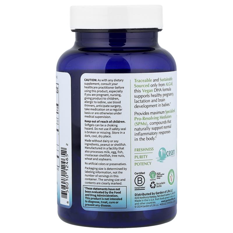 Garden of Life Dr. Formulated, Vegan Prenatal DHA, 400 mg, 30 Softgels