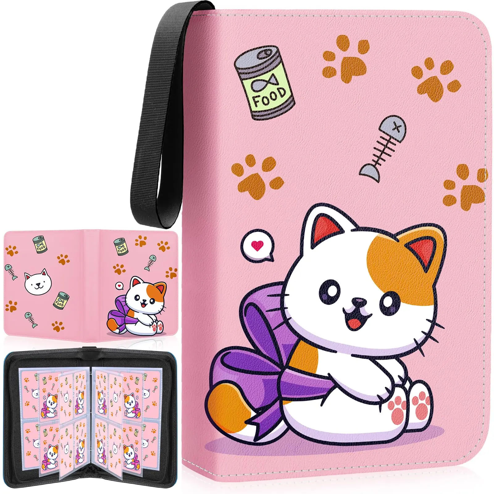 Card Binder 4 Pockets  Trading 400 Holder Album Book For Collection With Removable 50 Sleeves Lorcana Mtg Game Cards(rose Pink)