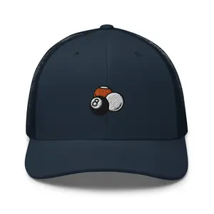 Billiard Pool Game Balls Embroidered Retro Trucker Hat - Structured with Mesh Back in Variety of Colors
