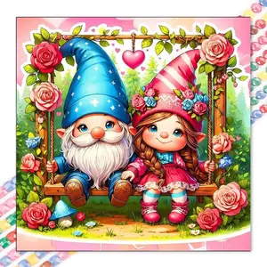 1 set of DIY diamond painting kit, 5D diamond art kit, DIY decoration blue elf hat, pink bird, rose wreath. Mosaic, diamond art, DIY art home decor, suitable for Christmas.