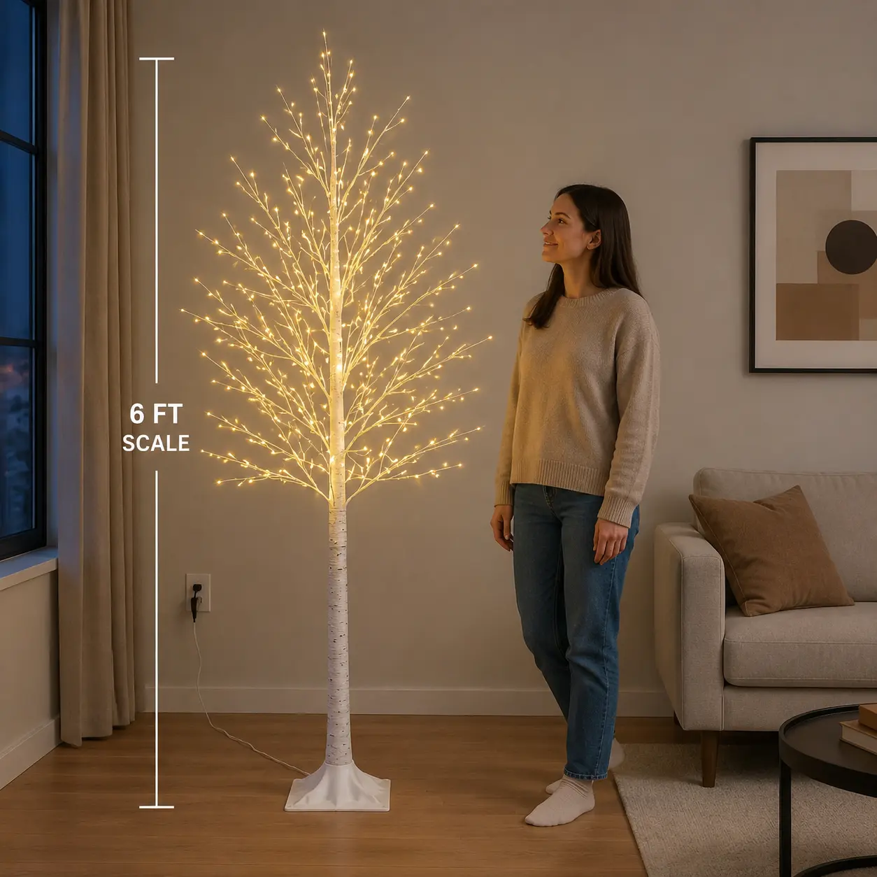 Classical Boho Irregular Shape Artificial Birch Tree LED Strip Lights with Timer Remote, USB Powered, IP44 Waterproof White Twinkle Decor for Indoor-Outdoor Festival Wedding, Home Improvement Novelty Lighting