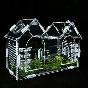Jumping Spider Enclosure, Dual Magnetic Doors & Observation-Feeding Windows, Acrylic Reptile Habitat Kit, Pet Terrarium for Spiders, Tarantulas, Snails, Lizards & Small Reptiles (9.6×4.2×5.8 inches)