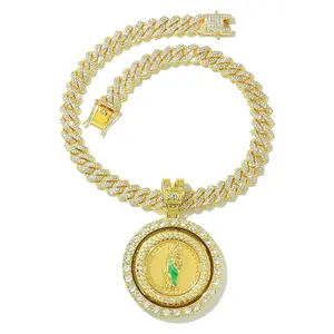 1-Piece Rotating Animated Religious Jude God Statue Pendant Necklace, Gold-Plated Hip-Hop Diamond Cuban Chain, Unisex Religious Design Chain Jewelry Gift, Religious Design Necklaces, Chain Jewelry Necklaces
