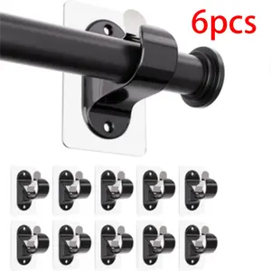 6pcs Self Adhesive Curtain Rod Brackets, Drilling Curtain Rod Holders, 20lbs Load Capacity Hooks for Bathroom, Living Room, Kitchen