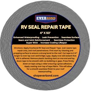 Everbond RV Waterproofing Tape - Designed to Seal and Waterproof Leaks Repairs Seams and Vents - Butyl Tape With Fabric Top For Coatings To Go Over